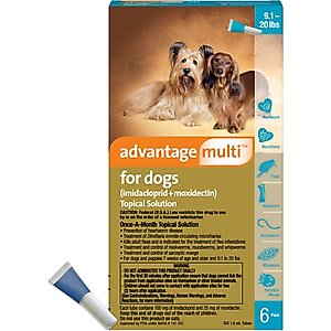 Advantage Multi Topical Solution for Dogs, 9.1-20 lbs, (Teal Box), 6 Doses (6-mos. supply)