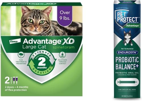 Show full view: Advantage XD Large Cat Treatment, 2 count + Pet Protect Endurosyn Probiotic Balance + Chicken & Fish Flavored Oral Gel for Cats, 15-g syringe slide 1 of 10