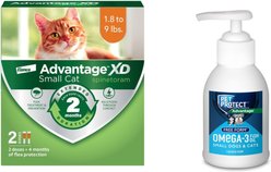 Advantage XD Small Cat Treatment, 2 count + Pet Protect Free Form Omega-3 Fish Oil Liquid Supplement for Small Dogs & Cats, 4-fl oz bottle