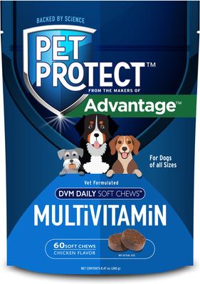 Show full view: Advantus Flea Oral Treatment for Dogs, 23-110 lbs, 7 Soft Chews + Pet Protect DVM Daily Multivitamin Chicken Flavored Soft Chew Supplement for Dogs, 60 count slide 6 of 9