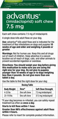 Show full view: Advantus Flea Oral Treatment for Dogs, 4-22 lbs, 7 Soft Chews + Pet Protect DVM Daily Multivitamin Chicken Flavored Soft Chew Supplement for Dogs, 60 count slide 3 of 10