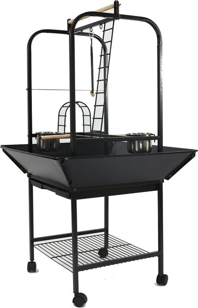 A&E Cage Company Bird Play Stand with Ladders & Toy Hooks, Black