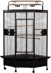 A&E Cage Company Corner Play Top Bird Cage, Black, Large