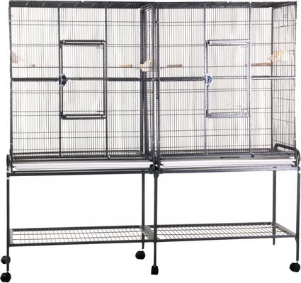 Show full view: A&E Cage Company Double Flight Bird Cage & Divider, Black slide 2 of 4