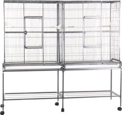 A&E Cage Company Double Flight Bird Cage & Divider, Platinum