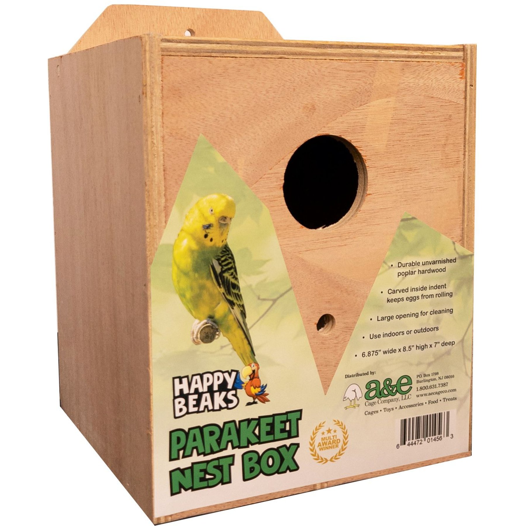 A&E Cage Company Parakeet Nest Box, 7 x 6.88 x 8.5-in