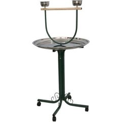 A&E Cage Company T-Bird Stand with Casters & Stainless Steel Dishes, Black