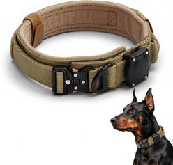 AIPERRO Solid Color Tactical Dog Collar with Metal Buckle & Apple AirTag Loop, Khaki, Medium: 15 to 19-in neck, 0.79-in wide