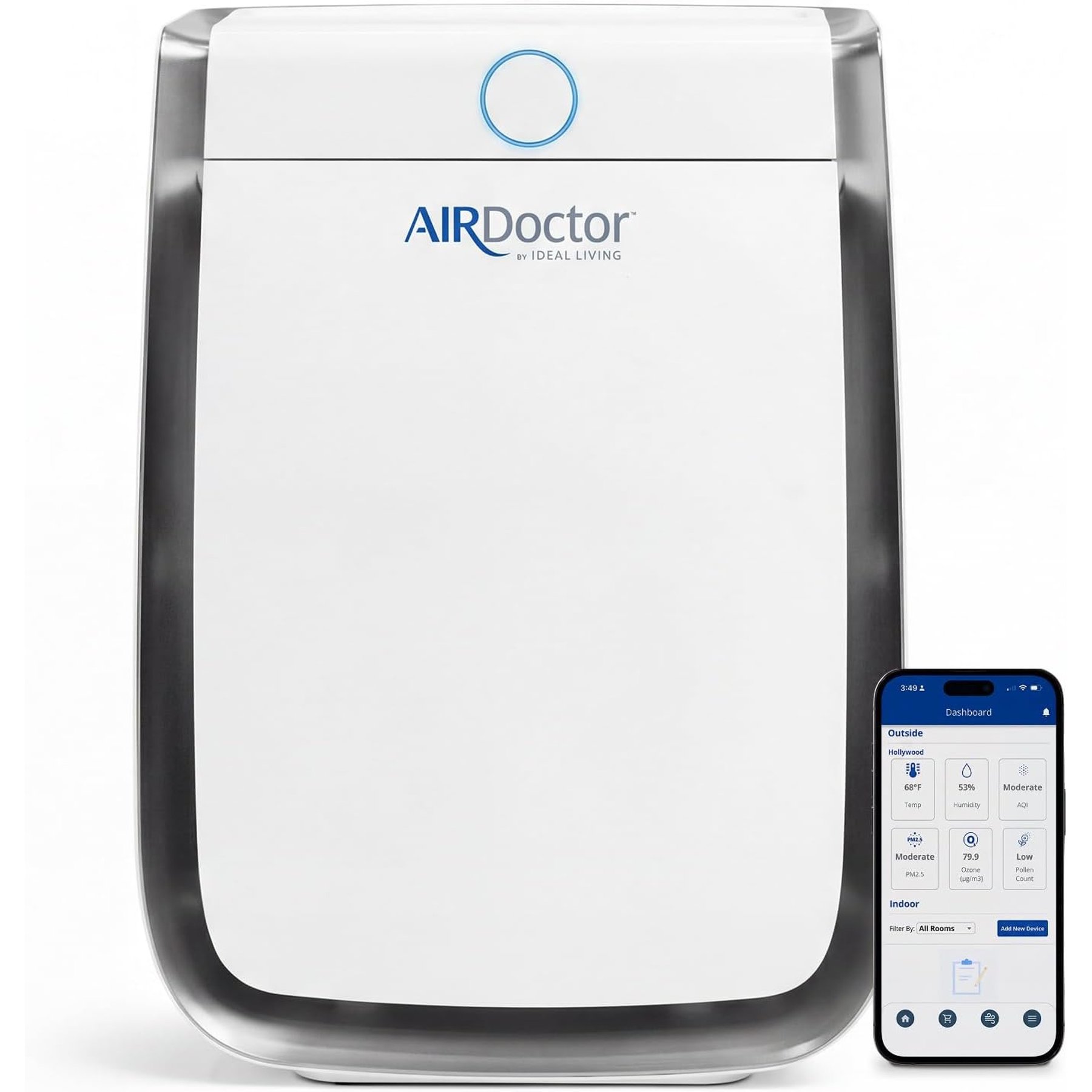 AirDoctor AD3500i Smart Air Quality Sensor UltraHEPA, Carbon, VOC Filter Dog Air Purifier, White, Large