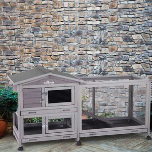 Aivituvin 33.5-in Indoor & Outdoor Ashpalt Roof Wheeled Rabbit Hutch