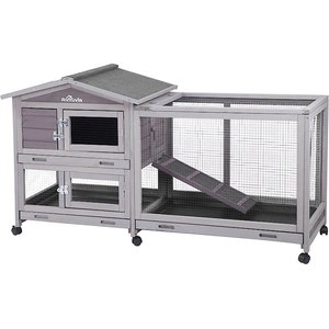 Aivituvin 33.5-in Indoor & Outdoor Ashpalt Roof Wheeled Rabbit Hutch