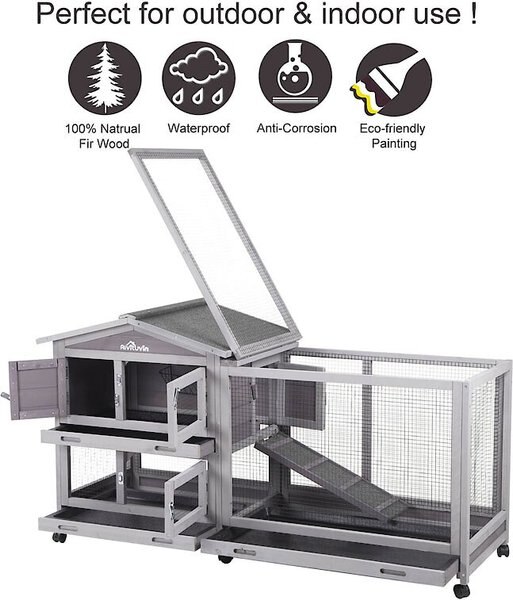 Aivituvin 33.5-in Indoor & Outdoor Ashpalt Roof Wheeled Rabbit Hutch