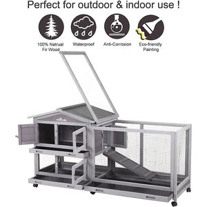 Aivituvin 33.5-in Indoor & Outdoor Ashpalt Roof Wheeled Rabbit Hutch