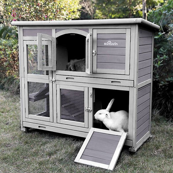 Aivituvin Two Story Indoor & Outdoor Rabbit Hutch, 44 x 20 x 41.5-in