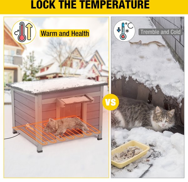 Aivituvin AIR12 Insulated Wooden Outdoor Heated Cat House, Grey