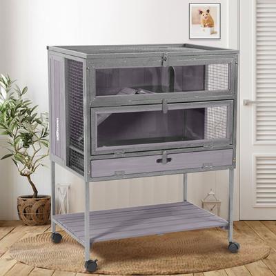 Show full view: Aivituvin AIR25-1 Anti-Chew Iron Frame Wooden Hamster Cage, Gray slide 2 of 9