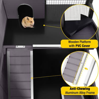 Show full view: Aivituvin AIR25-1 Anti-Chew Iron Frame Wooden Hamster Cage, Gray slide 4 of 9