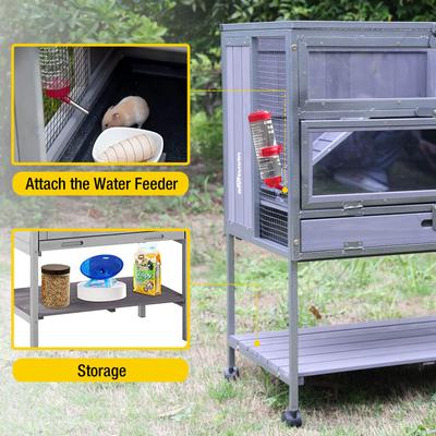 Show full view: Aivituvin AIR25-1 Anti-Chew Iron Frame Wooden Hamster Cage, Gray slide 6 of 9