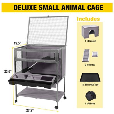 Show full view: Aivituvin AIR25-1 Anti-Chew Iron Frame Wooden Hamster Cage, Gray slide 7 of 9