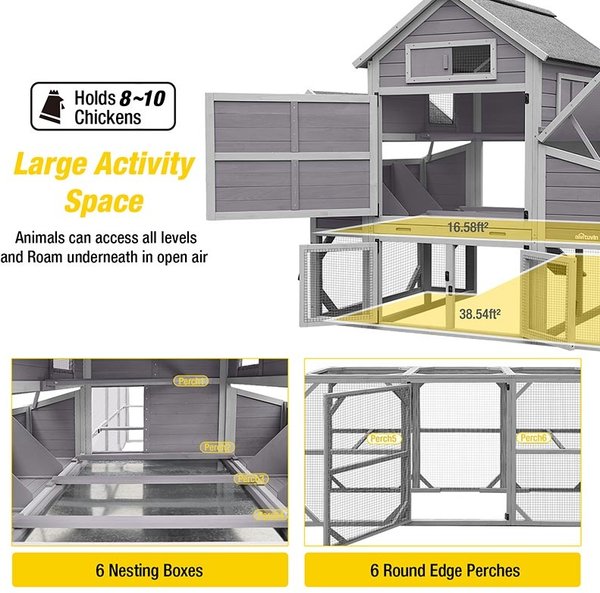 Aivituvin AIR46 Large Chicken Coop with Run, 8 to 10 Chicken Capacity