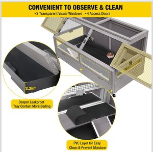 Aivituvin-AIR62 Large Guinea Pig Cage & Wooden Habitat, Gray