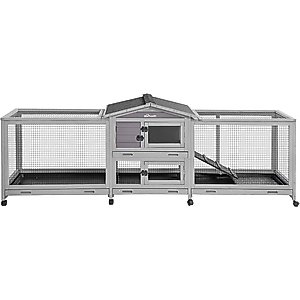 MEDEHOO 62" Rabbit Hutch With Chew-Proof Ramp & Waterproof Roof - Indoor/Outdoor Bunny Cage, 2-Story Design, 6 Lockable Caster Wheels & Dual Pull-Out