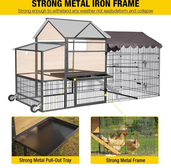 Aivituvin AIR7006 Wooden Tractor Chicken Coop with Metal Frame, 6 to 10 Chicken Capacity