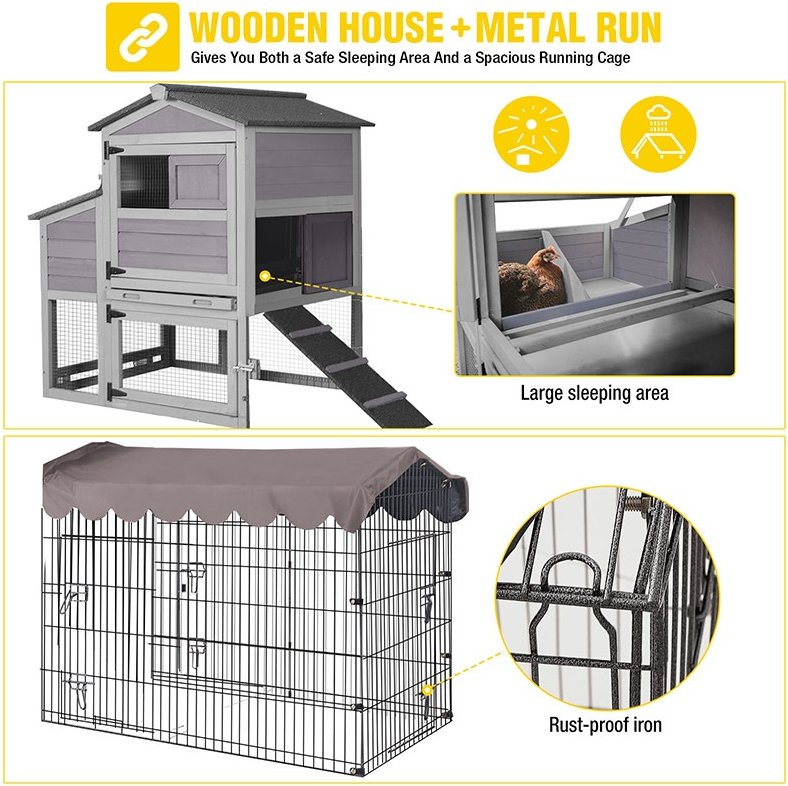 Aivituvin AIR7020 Raised Backyard Small Wooden Chicken Coop, 1 to 2 Chicken Capacity, 40.94 x 27.37 x 38.55-in