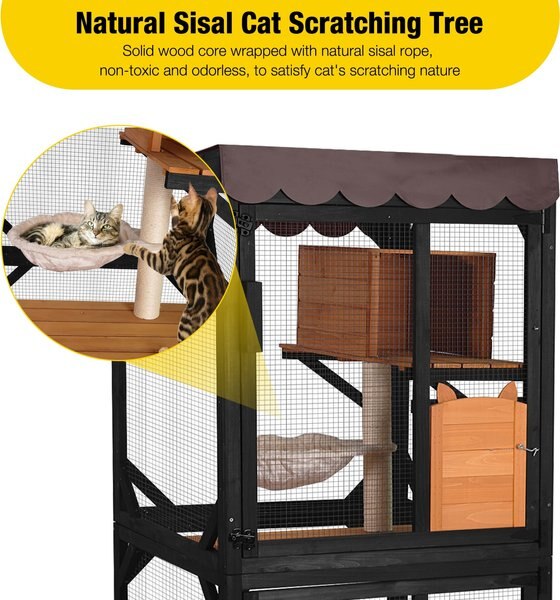 Aivituvin AIR7014 Catio Wooden Cat Scratching Post, Brown