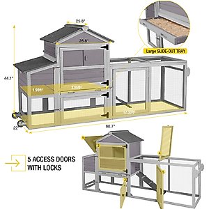 Aivituvin AIR72 Mobile Tractor Chicken Coop, 1 to 2 Chicken Capacity
