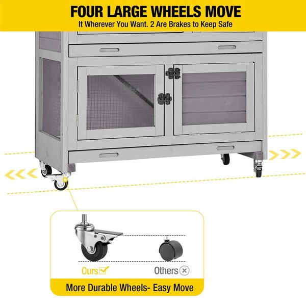 Aivituvin AIR77 Outdoor Indoor with Wheels Small Pet Hutch, Grey