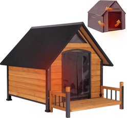 Aivituvin AIR80 Insulated Wooden Dog House with Iron Frame, Brown, Large