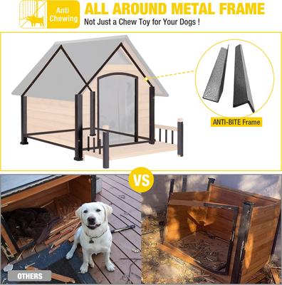Show full view: Aivituvin AIR80 Insulated Wooden Dog House with Iron Frame, Brown, Large slide 5 of 8