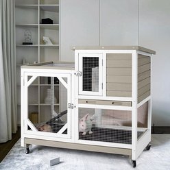 Aivituvin Indoor Rabbit Hutch with Pull-Out Tray, Large