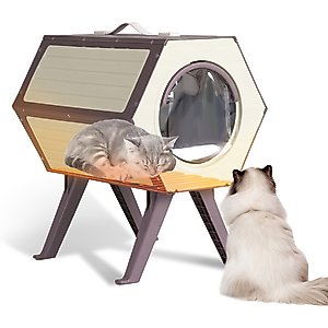 Aivituvin Plastic Indoor & Outdoor Heated Cat House, Brown
