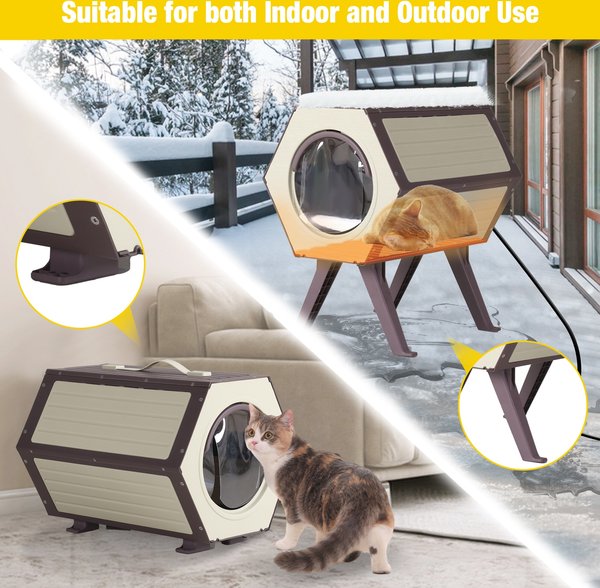 Aivituvin Plastic Indoor & Outdoor Heated Cat House, Brown
