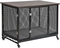 Aivituvin Side End Table Furniture Style Dog Crate with Tray, Cushion & Casters, Coffee, Large