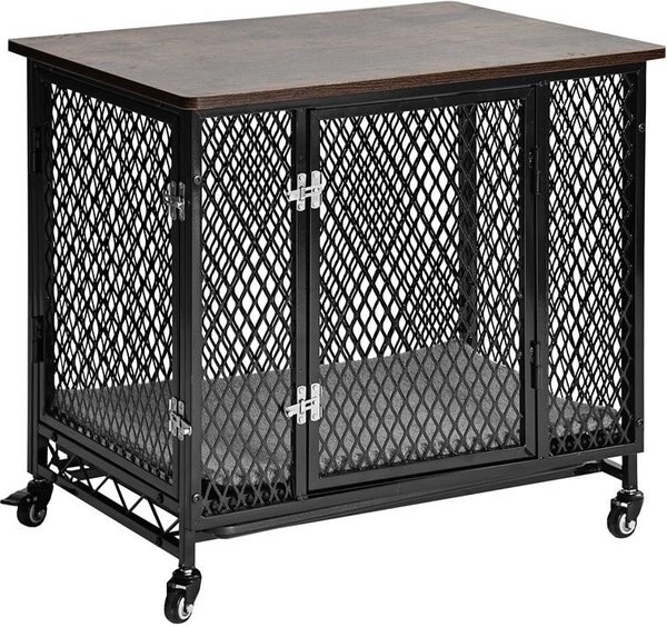 Aivituvin Side End Table Furniture Style Dog Crate with Tray, Cushion & Casters