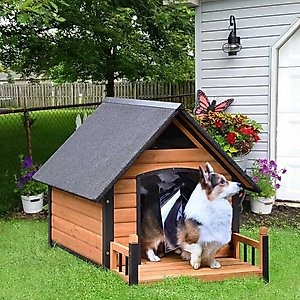 Aivituvin Strong Iron Frame Outdoor Dog House with Porch, Small, Brown