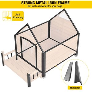 Aivituvin Strong Iron Frame Outdoor Dog House with Porch, Small, Brown