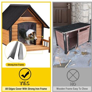 Aivituvin Strong Iron Frame Outdoor Dog House with Porch, Small, Brown