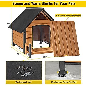Aivituvin Strong Iron Frame Outdoor Dog House with Porch, Small, Brown