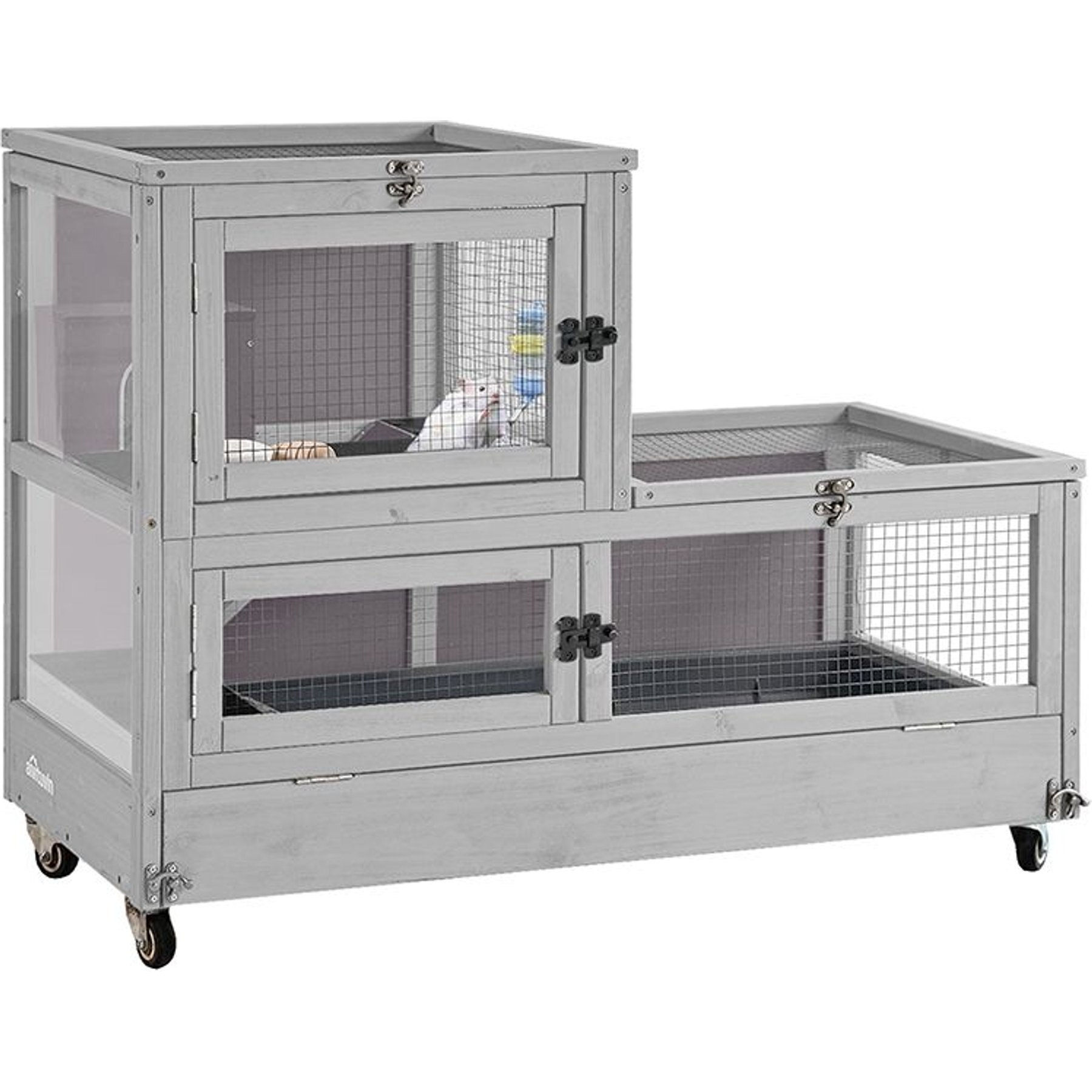 Aivituvin Two Level Small Pet Cage with Wheels, Grey