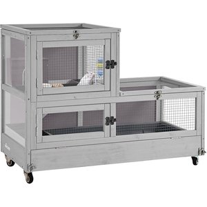 Aivituvin Two Level Small Pet Cage with Wheels, Grey