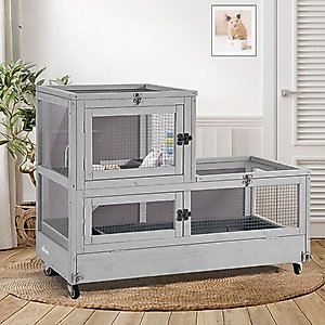 Aivituvin Two Level Small Pet Cage with Wheels, Grey