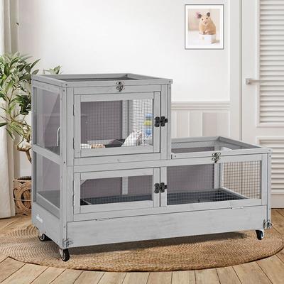 Show full view: Aivituvin Two Level Small Pet Cage with Wheels, Grey slide 2 of 8