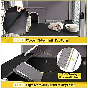 Aivituvin Two Level Small Pet Cage with Wheels, Grey