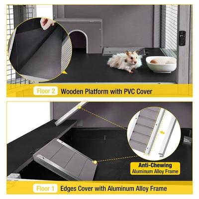 Show full view: Aivituvin Two Level Small Pet Cage with Wheels, Grey slide 4 of 8