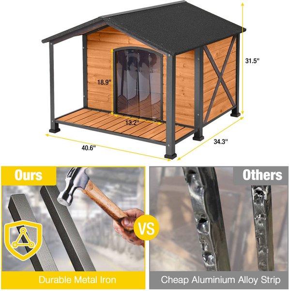 Aivituvin Waterproof Anti-Chewing Metal Frame with Porch Dog House