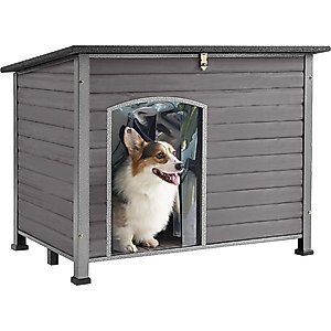 Aivituvin Wooden Heavy Duty Dog House, Grey, Large